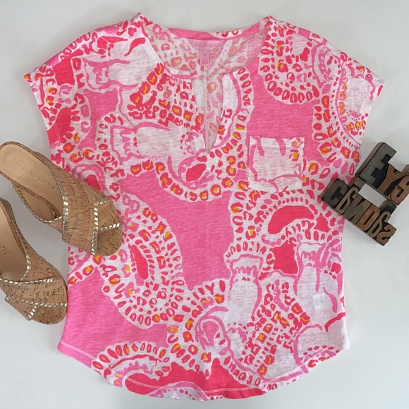 🌴LILLY PULITZER ‘Duval’ Notch Neck Linen Top in Hot Coral Trunk in Love - Picture 2 of 12